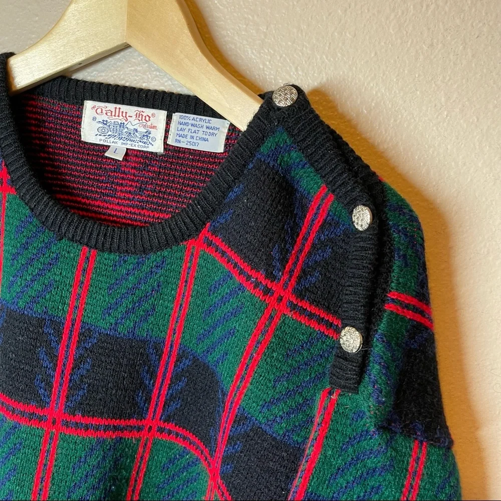 Tally Ho Vintage Christmas Holiday Windowpane Plaid Oversized Sweater - Picture 4 of 6